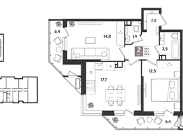 Продается 2-комнатная квартира ЖК Рекорд 2, литера 1, 69.3  м&sup2;, 13936230 рублей