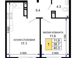 Продается 1-комнатная квартира ЖК «Дыхание», 38.7  м&sup2;, 4410000 рублей
