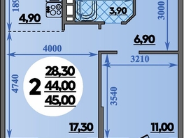 Продается 2-комнатная квартира ЖК Парк у дома, литера 7.3, 45  м&sup2;, 7810000 рублей