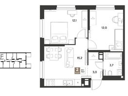 Продается 2-комнатная квартира ЖК ГРЕЙД, литер 14, 46  м&sup2;, 8307600 рублей