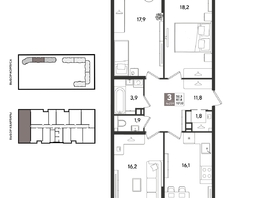 Продается 3-комнатная квартира ЖК Рекорд 2, литера 2, 99.9  м&sup2;, 19750230 рублей