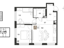 Продается 2-комнатная квартира ЖК ГРЕЙД, литер 13, 53.5  м&sup2;, 8715150 рублей