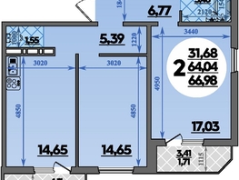 Продается 2-комнатная квартира ЖК Молодежный 2, литера 14, 66.46  м&sup2;, 7848925 рублей