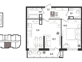 Продается 2-комнатная квартира ЖК Рекорд 2, литера 1, 57.8  м&sup2;, 12658200 рублей