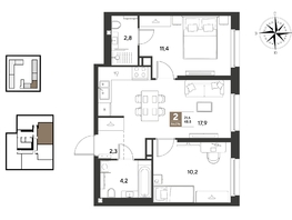 Продается 2-комнатная квартира ЖК ГРЕЙД, литер 13, 48.8  м&sup2;, 8691280 рублей