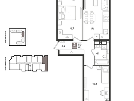 Продается 2-комнатная квартира ЖК Рекорд 2, литера 1, 68.4  м&sup2;, 14863321 рублей