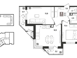 Продается 2-комнатная квартира ЖК Рекорд 2, литера 2, 66.5  м&sup2;, 15308300 рублей