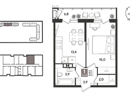 Продается 1-комнатная квартира ЖК Рекорд 2, литера 2, 44.2  м&sup2;, 10510760 рублей
