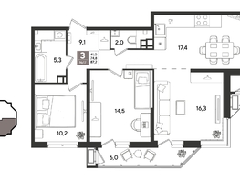 Продается 3-комнатная квартира ЖК Рекорд 2, литера 4, 86.1  м&sup2;, 17443860 рублей