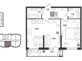Продается 2-комнатная квартира ЖК Рекорд 2, литера 1, 58.9  м&sup2;, 12663500 рублей