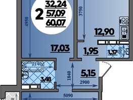 Продается 2-комнатная квартира ЖК Молодежный 2, литера 12, 60.07  м&sup2;, 7953268 рублей