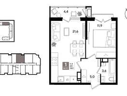 Продается 1-комнатная квартира ЖК Рекорд 2, литера 1, 46  м&sup2;, 11435600 рублей