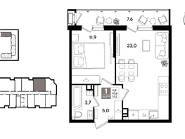 Продается 1-комнатная квартира ЖК Рекорд 2, литера 1, 50.3  м&sup2;, 12061940 рублей