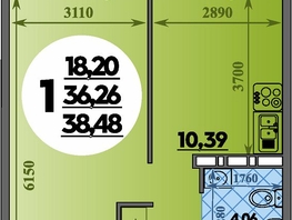Продается 1-комнатная квартира ЖК Восточный, литера 42, 38.48  м&sup2;, 5626199 рублей