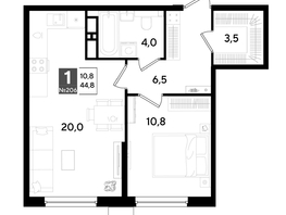 Продается 1-комнатная квартира ЖК ДОГМА ПАРК, литера 18, 43.8  м&sup2;, 8409600 рублей
