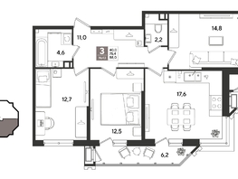 Продается 3-комнатная квартира ЖК Рекорд 2, литера 5, 88  м&sup2;, 17679200 рублей