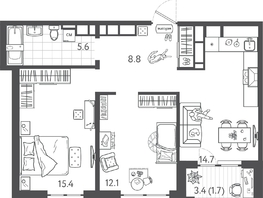 Продается 2-комнатная квартира ЖК Все Свои ВИП, литера 3, 58.2  м&sup2;, 16121400 рублей