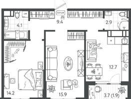 Продается 2-комнатная квартира ЖК Все Свои ВИП, литер 4, 60.2  м&sup2;, 13665400 рублей