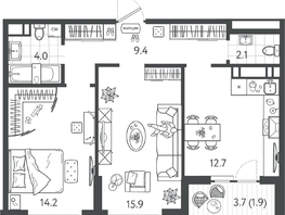 Продается 2-комнатная квартира ЖК Все Свои ВИП, литер 4, 59.2  м&sup2;, 12550400 рублей