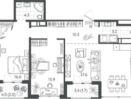 Продается 2-комнатная квартира ЖК Все Свои ВИП, литер 4, 82.95  м&sup2;, 21318150 рублей