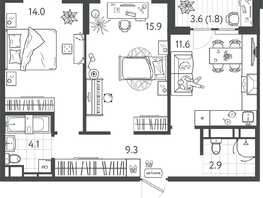 Продается 2-комнатная квартира ЖК Все Свои ВИП, литер 4, 59.35  м&sup2;, 12166750 рублей