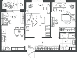 Продается 2-комнатная квартира ЖК Все Свои ВИП, литер 7, 53.95  м&sup2;, 11545300 рублей