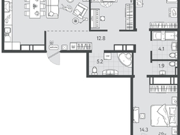 Продается 3-комнатная квартира ЖК Все Свои ВИП, литер 7, 101.8  м&sup2;, 28198600 рублей