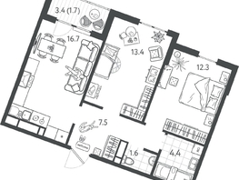 Продается 2-комнатная квартира ЖК Все Свои ВИП, литер 7, 57.15  м&sup2;, 14230350 рублей