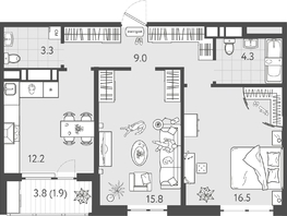 Продается 2-комнатная квартира ЖК Все Свои ВИП, литер 8, 63.1  м&sup2;, 13377200 рублей