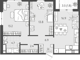 Продается 2-комнатная квартира ЖК Все Свои ВИП, литер 8, 61.15  м&sup2;, 12963800 рублей
