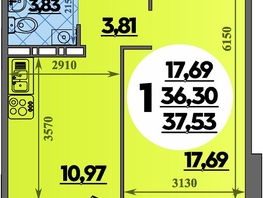 Продается 1-комнатная квартира ЖК Южная долина, литер 2, 37.53  м&sup2;, 4315950 рублей