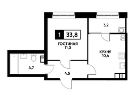 Продается 1-комнатная квартира ЖК Кварталы 17/77, литер 7.4, 33.8  м², 3599700 рублей