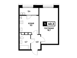 Продается 1-комнатная квартира ЖК Основа, литер 4, 40.3  м², 4142840 рублей