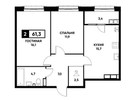 Продается 2-комнатная квартира ЖК Основа, литер 12.1, 61.3  м², 5943035 рублей