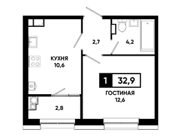 Продается 1-комнатная квартира ЖК Основа, литер 5.1, 32.9 м², 3832850 рублей