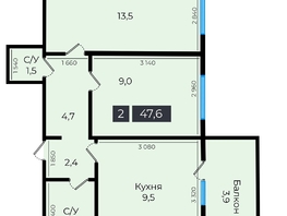 Продается 2-комнатная квартира ЖК Атмосфера, б/с 5,6,7, 47.9  м², 4119400 рублей