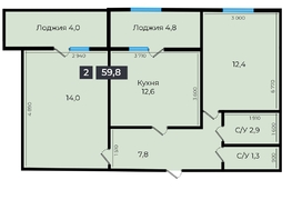 Продается 2-комнатная квартира ЖК Атмосфера, б/с 5,6,7, 59.8  м², 5441800 рублей