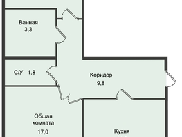 Продается 2-комнатная квартира ЖК Кислород, 1 очередь, 57.4 м², 6027000 рублей