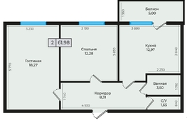 Продается 2-комнатная квартира ЖК Дунаевского, дом 2, 61.98 м², 5764140 рублей