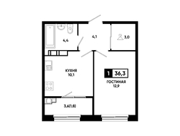 Продается 1-комнатная квартира ЖК Резиденция СОФИ, 36.3  м², 4029300 рублей