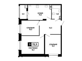 Продается 3-комнатная квартира ЖК Кварталы 17/77, литер 7.1, 72.3 м², 7280610 рублей