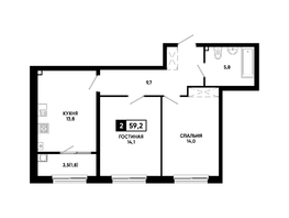 Продается 2-комнатная квартира ЖК Резиденция СОФИ, литер 1 корпус 2, 59.2  м&sup2;, 7030000 рублей