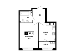 Продается 1-комнатная квартира ЖК Резиденция СОФИ, литер 1 корпус 2, 35.2  м&sup2;, 4602400 рублей