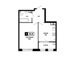 Продается 1-комнатная квартира ЖК Резиденция СОФИ, литер 1 корпус 2, 35.8  м&sup2;, 4680850 рублей