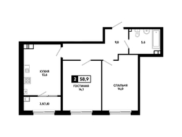 Продается 2-комнатная квартира ЖК Резиденция СОФИ, литер 1 корпус 2, 58.9  м&sup2;, 6994375 рублей