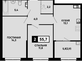 Продается 2-комнатная квартира ЖК Моя Легенда, кор 1.6, 55.7  м&sup2;, 12571490 рублей