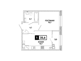 Продается 1-комнатная квартира ЖК Кварталы 17/77, литер 9.5, 35.6  м&sup2;, 4969760 рублей