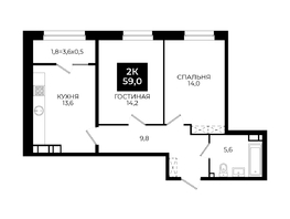 Продается 2-комнатная квартира ЖК Первый, 101.1, 59  м&sup2;, 6560800 рублей
