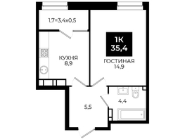 Продается 1-комнатная квартира ЖК Первый, 101.1, 35.4  м², 3398400 рублей