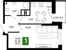 Продается 1-комнатная квартира ЖК Октябрь Парк, 5.2, 35.67  м&sup2;, 5029470 рублей